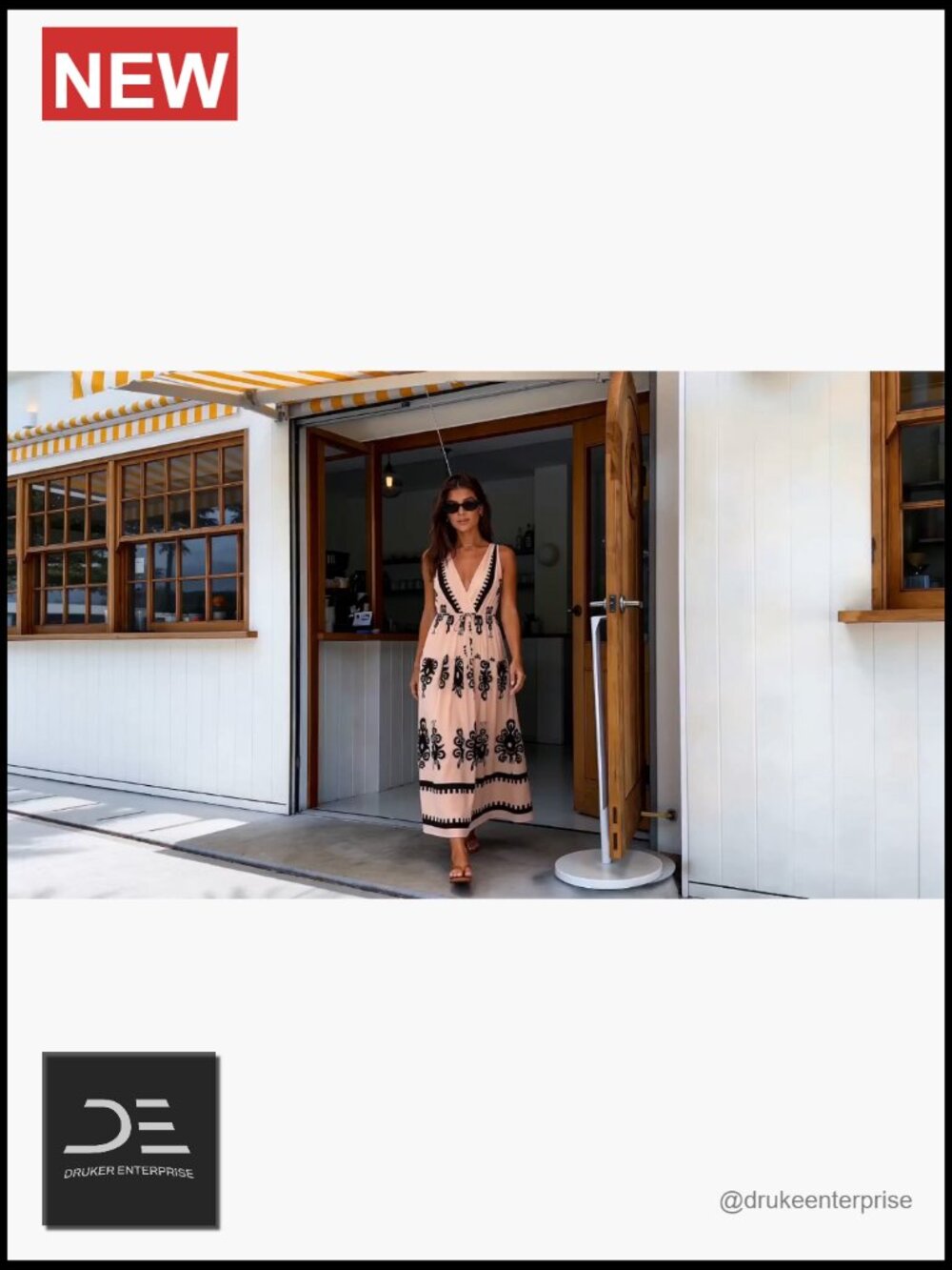 Boho V-Neck Maxi Dress with Belt and Pockets - Picture 7 of 7